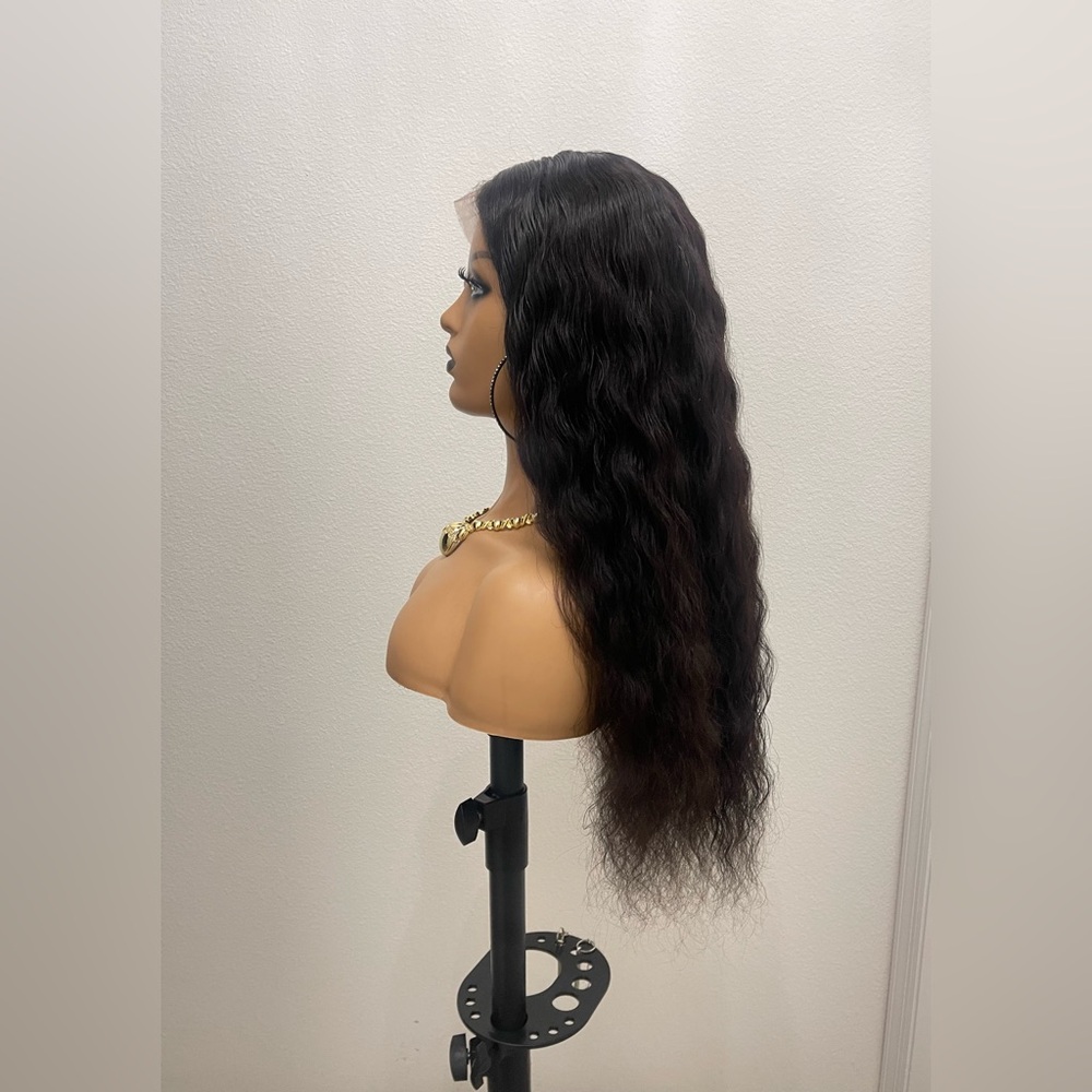 22” 360 Lace Human Hair Wig, Natural Water Wave, Natural Color
